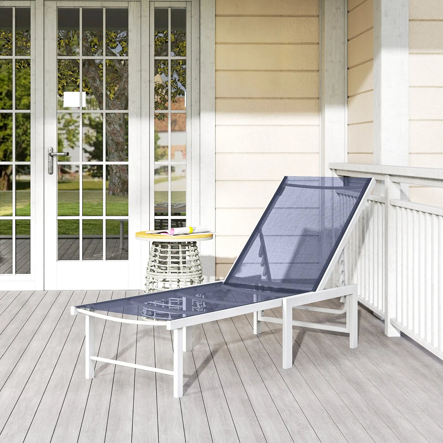 Outdoor Lounge Chair, 5-Position Reclining Chaise, Dark Blue Lounger Chairs at Gallery Canada