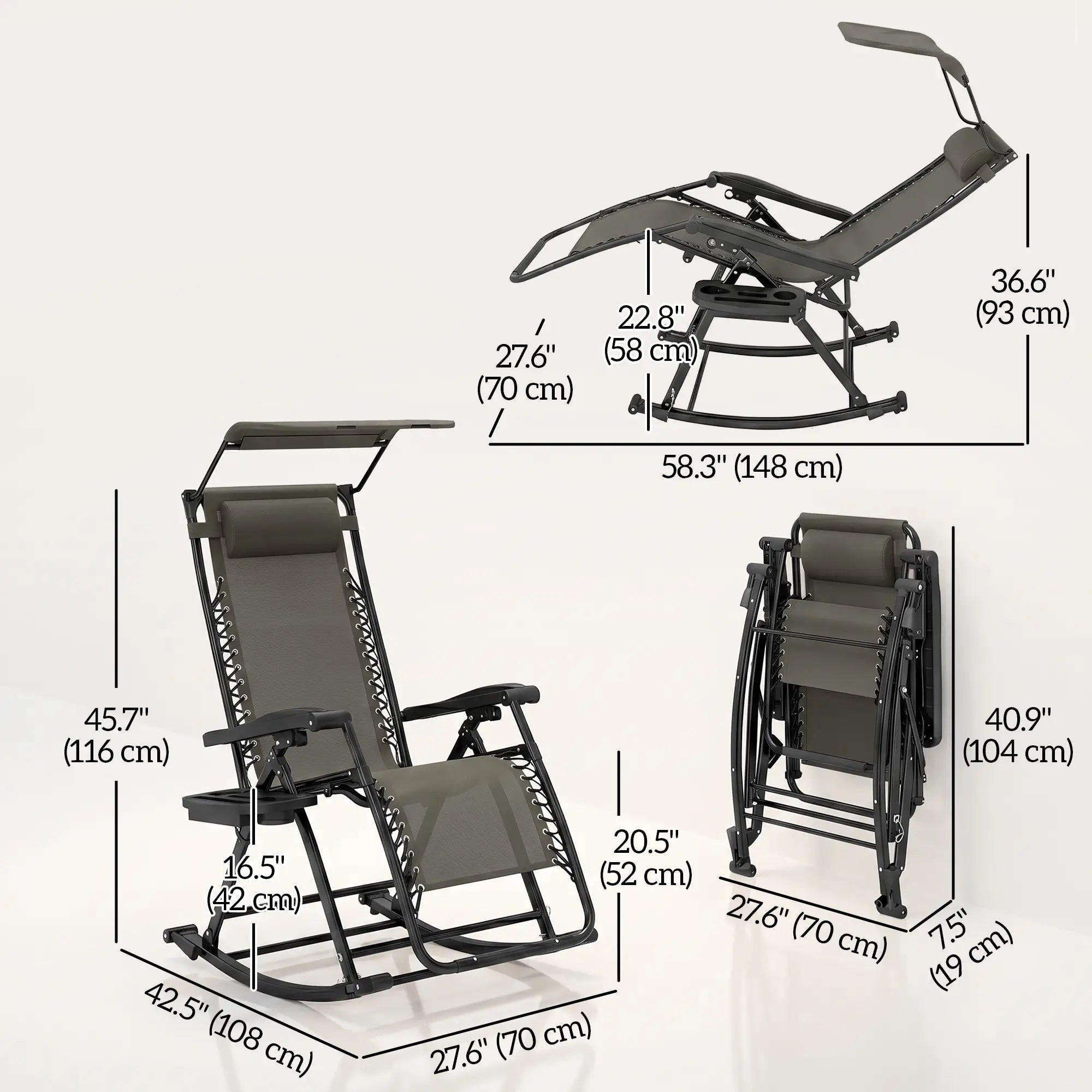 Adjustable Zero Gravity Recliner Lounge Chair With Headrest & Tray, Grey Outdoor Rocking Chairs at Gallery Canada