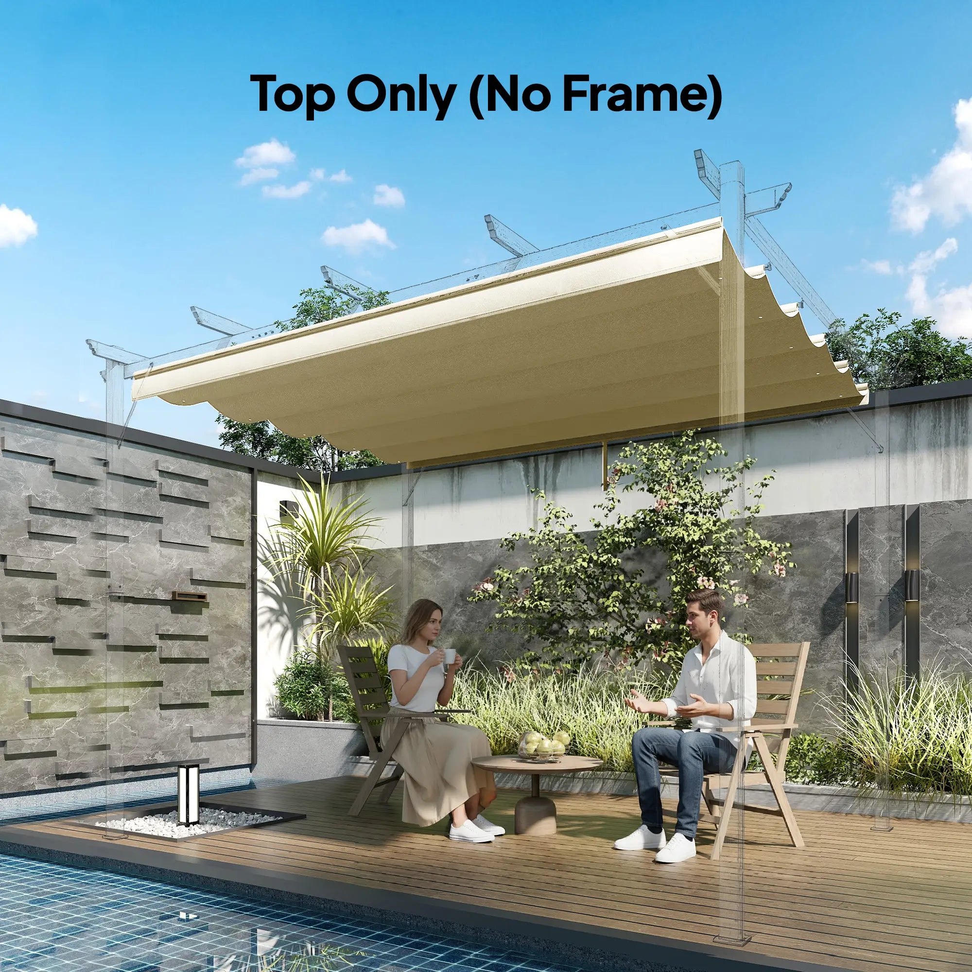 Retractable Pergola Canopy, 10' x 10', Beige Gazebo Canopy Replacement at Gallery Canada