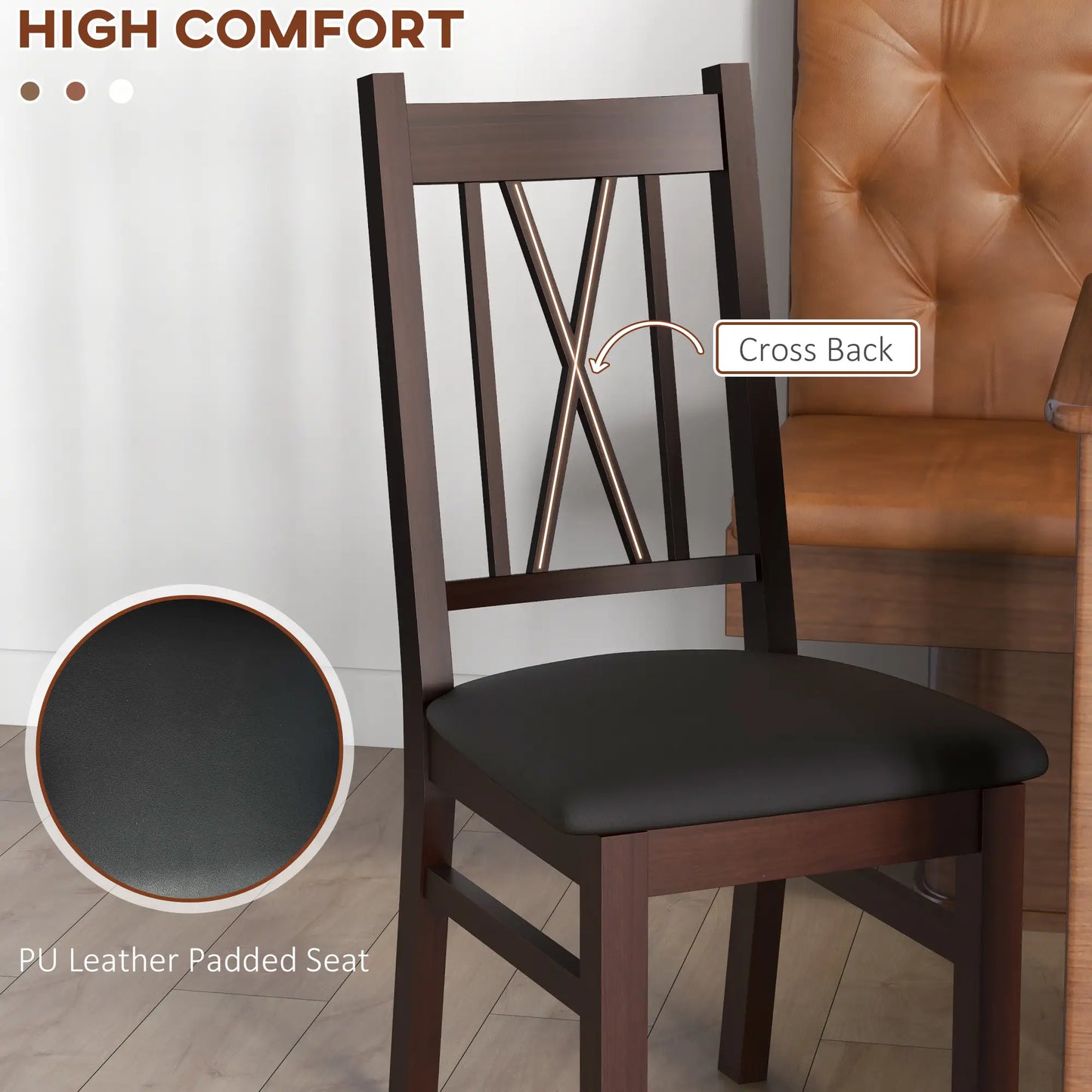 Farmhouse Dining Table Chairs Set of 2, Pine Wood, PU Leather Cushion Bar Stools at Gallery Canada