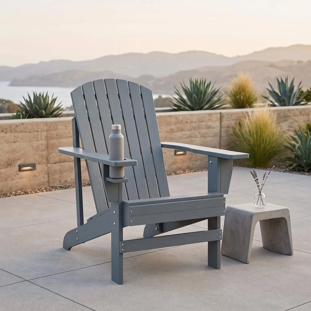 Classic Adirondack Chair, Garden Deck Chair with Cup Holder, Dark Grey Patio Chairs at Gallery Canada