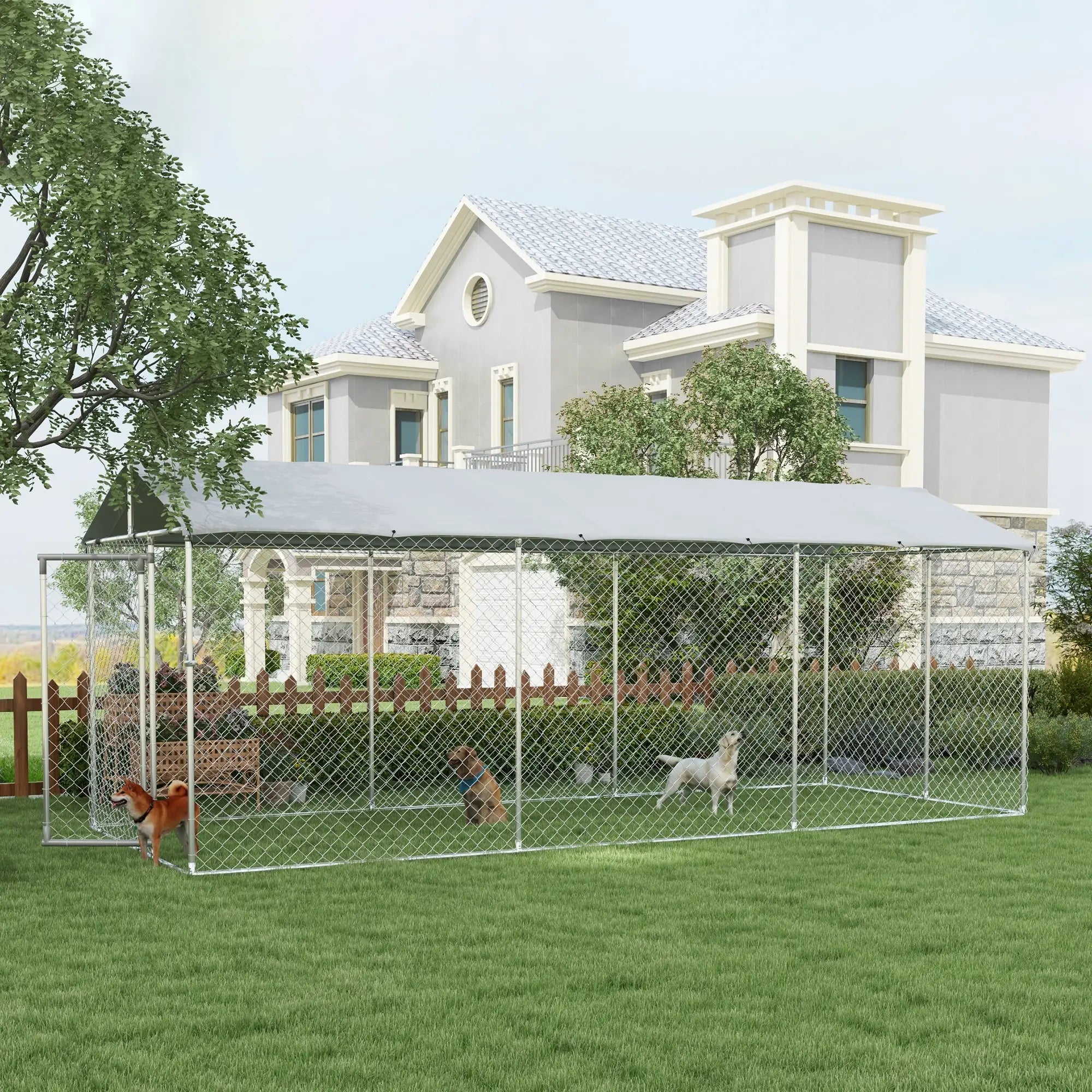 19.7' x 7.5' x 7.5' Outdoor Dog Kennel, Waterproof UV Resistant Cover, Silver Houses, Kennels & Pens at Gallery Canada