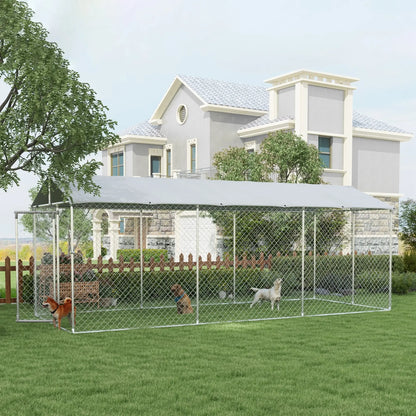 19.7' x 7.5' x 7.5' Outdoor Dog Kennel, Waterproof UV Resistant Cover, Silver Houses, Kennels & Pens at Gallery Canada
