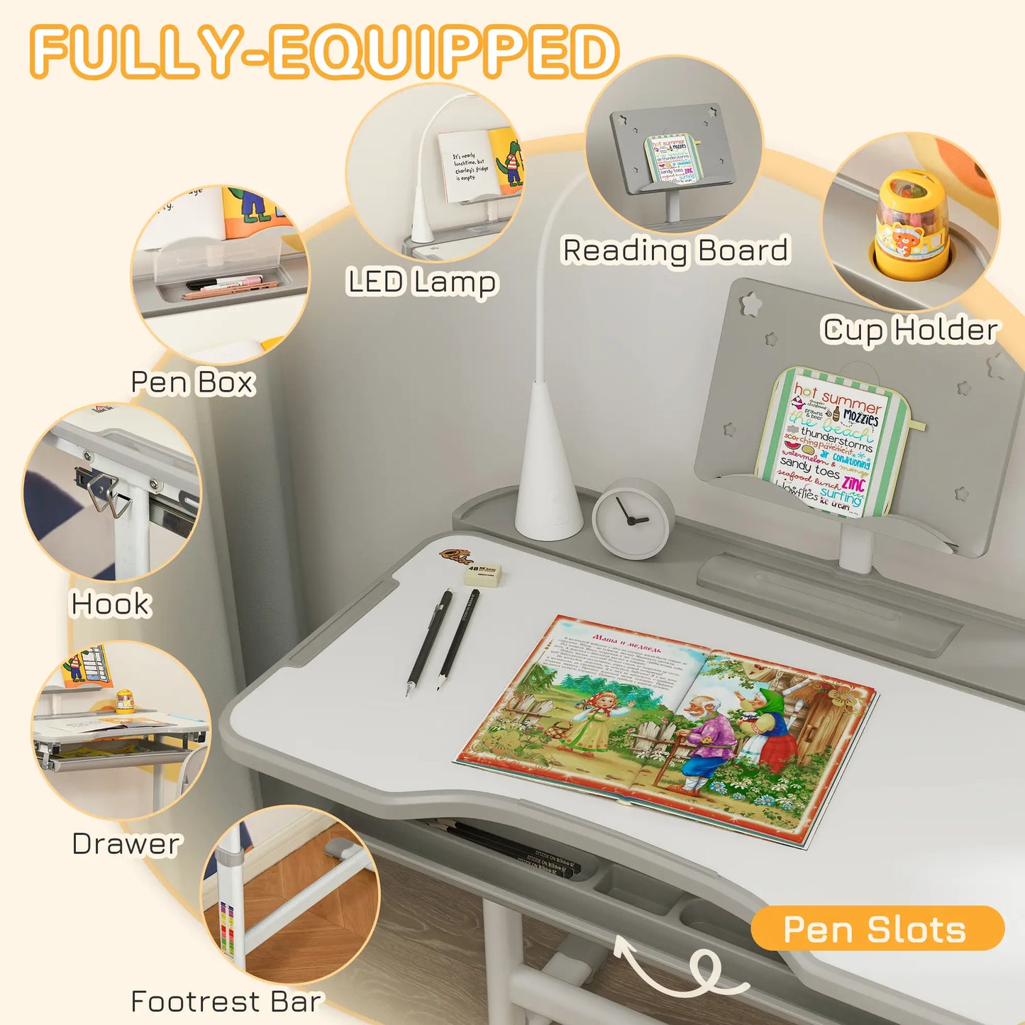 Adjustable Kids Desk and Chair Set, Student Study Table, Grey Kids Desk Sets at Gallery Canada