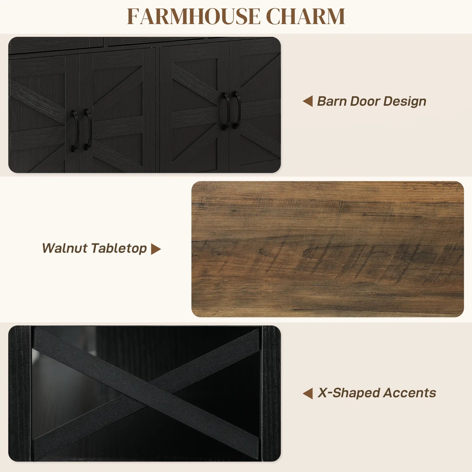 Sideboard, Buffet Cabinet with 4 Barn Doors, 3 Drawers, Black Storage Cabinets at Gallery Canada