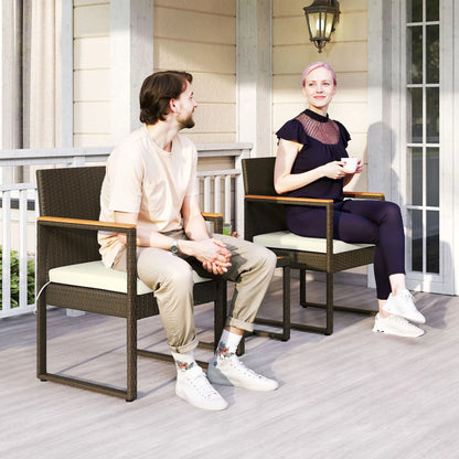 3 Pc Wicker Patio Set, Rattan Bistro w/ Acacia Table, White Bistro Sets at Gallery Canada