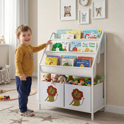 3-Tier Sling Bookshelf With Toy Storage, Montessori Organizer