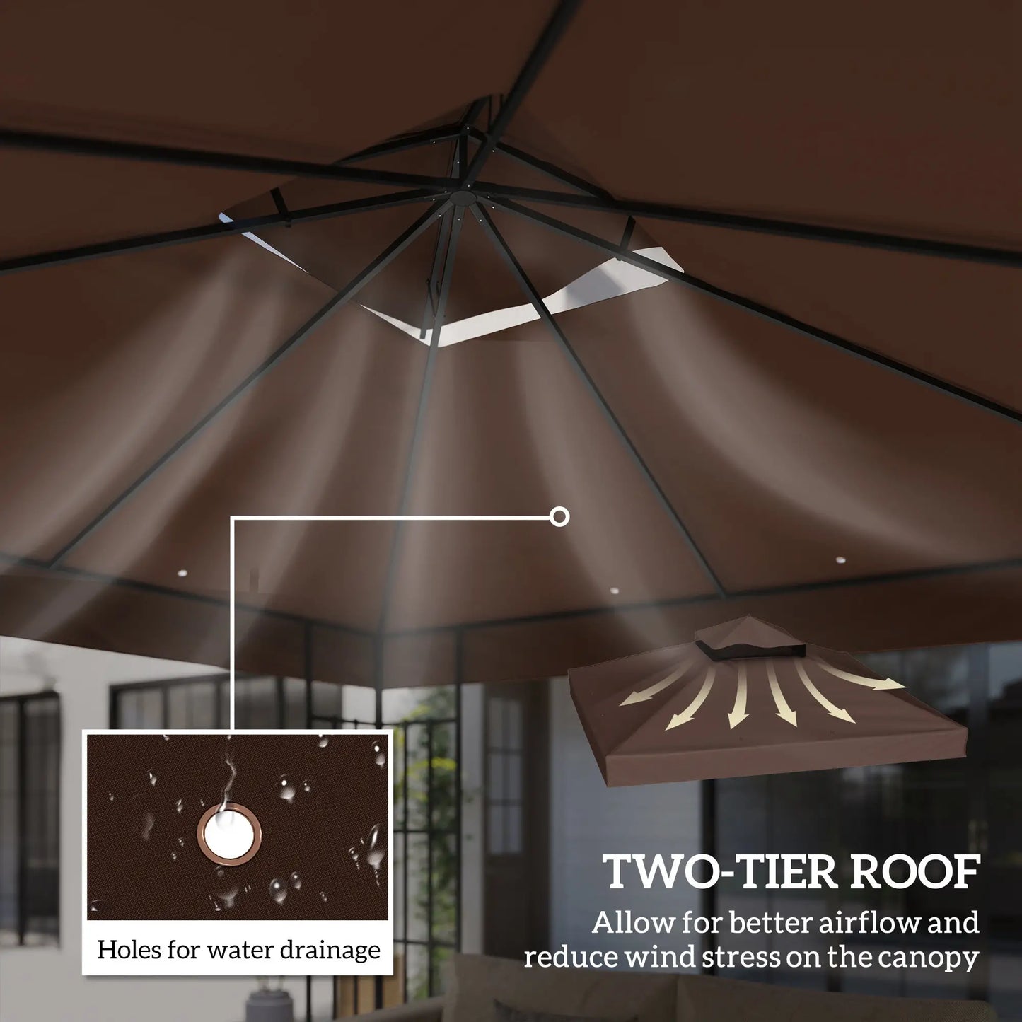 10' x 10' Gazebo Replacement Cover, 2-Tier Roof, UPF30+, Coffee Gazebo Canopy Replacement at Gallery Canada