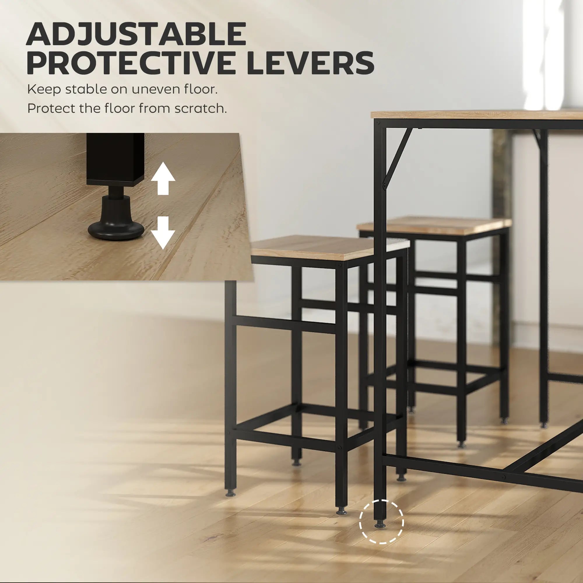 5-Piece Industrial Rectangular Bar Table Set, 4 Stools, Oak Bar Sets at Gallery Canada