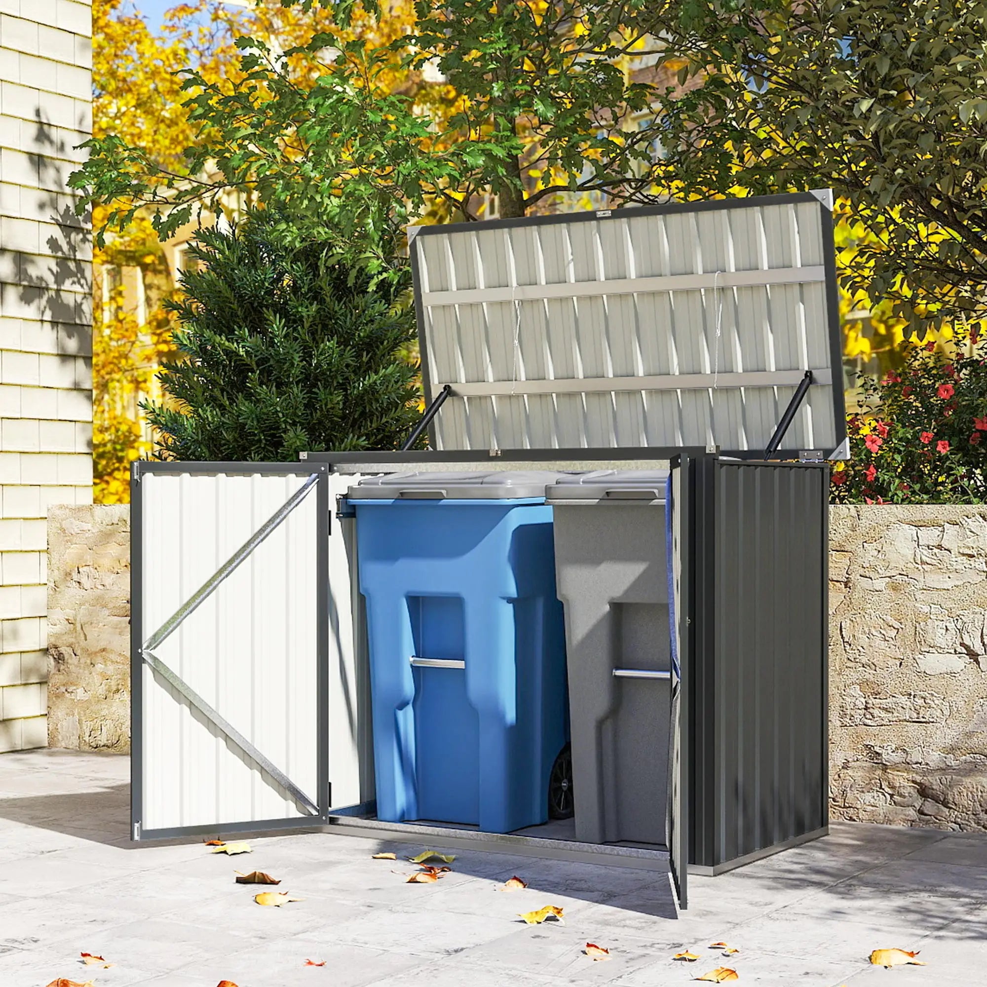 Lockable Galvanized Steel Garbage Bin Shed, Outdoor Storage, Lift-Up Lid Sheds at Gallery Canada