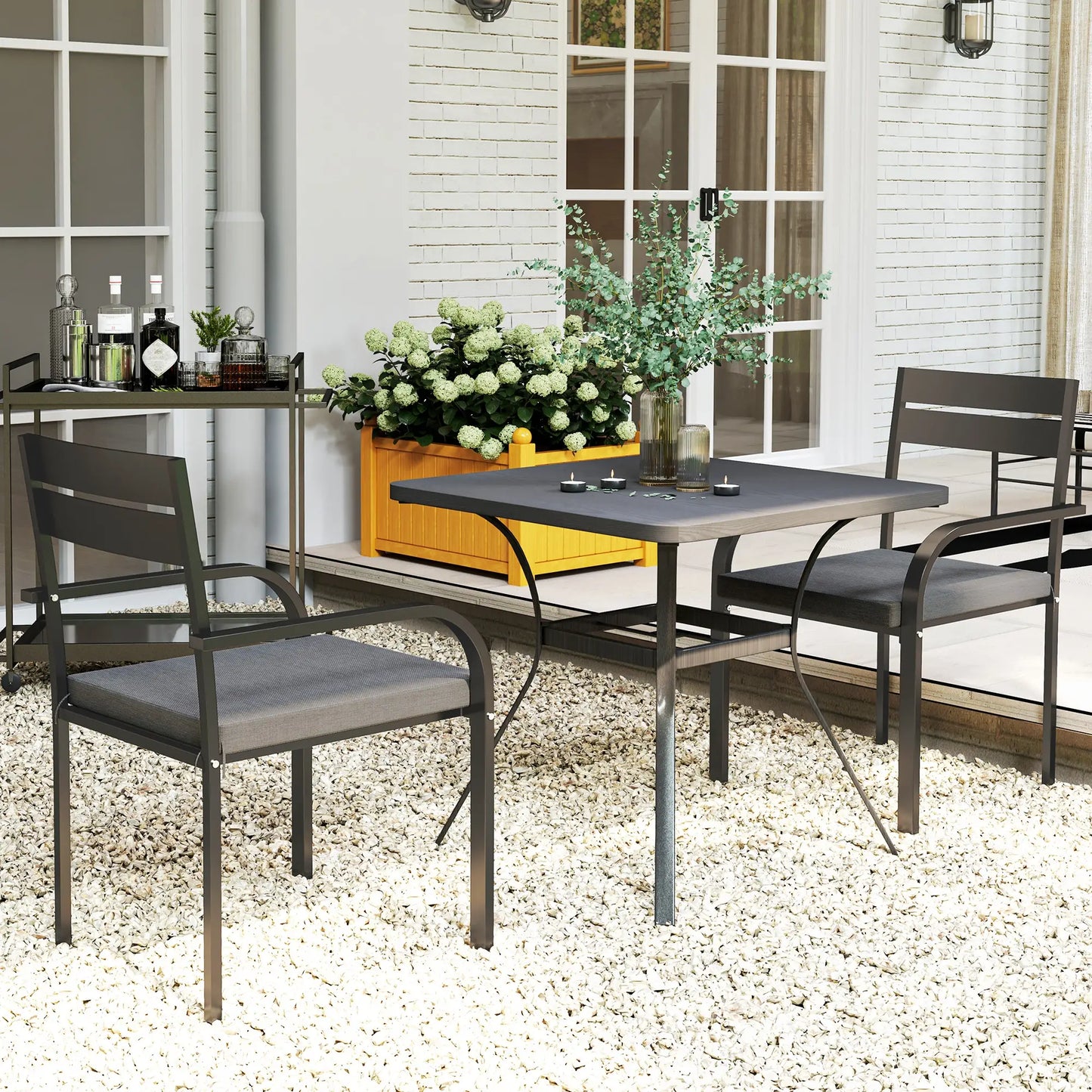 2 Outdoor Dining Chairs, Aluminum Frame, Soft Cushion, Grey Bistro Sets at Gallery Canada