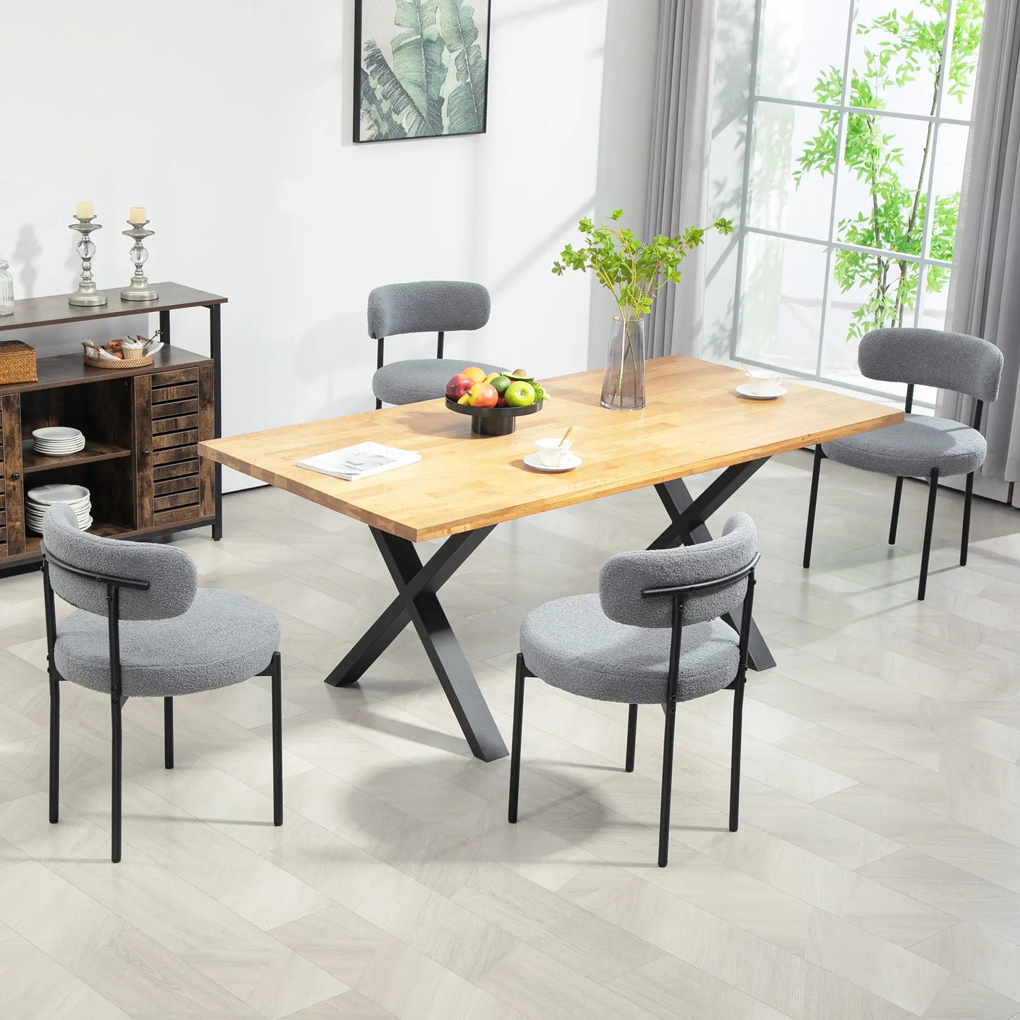 4 Pc Kitchen Chairs, Modern Dining, Berber Fleece Upholstery, Steel Legs, Grey Dining Chairs at Gallery Canada