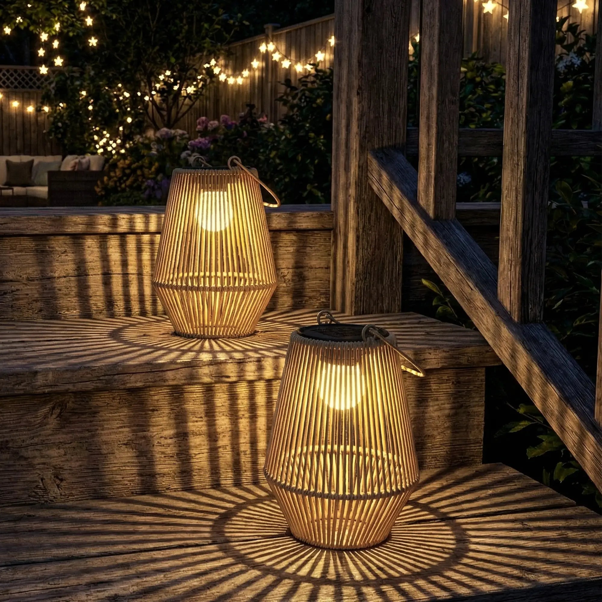 2 Pack Wicker Solar Lanterns, Outdoor Waterproof, Brown Solar Post Lamps at Gallery Canada