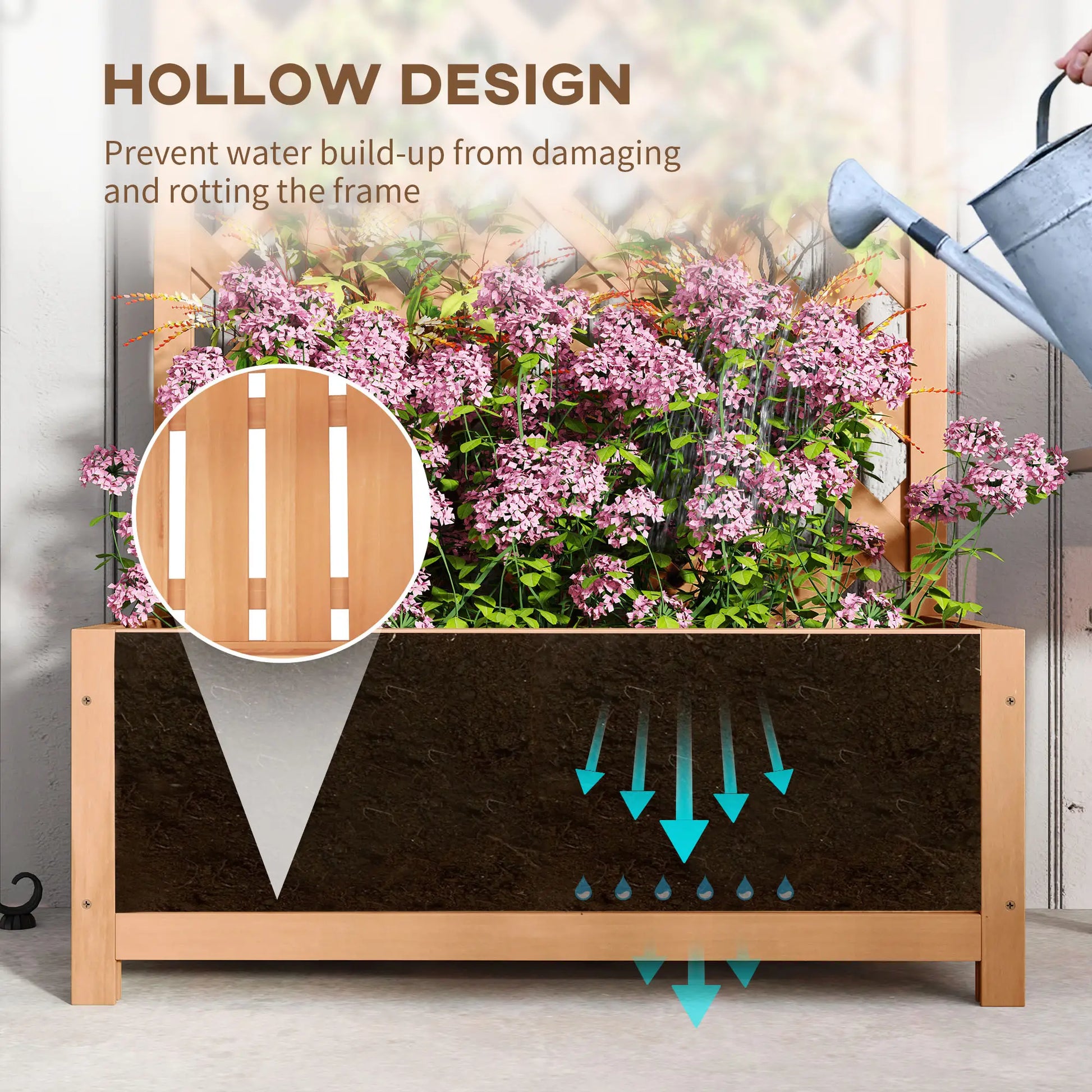 Wood Planter with Trellis, Raised Garden Bed, 30" x 14" x 67", Brown Raised Garden Beds at Gallery Canada