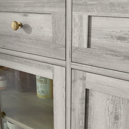 Sideboard Buffet Cabinet, Coffee Bar with Glass Doors, Adjustable Shelves, Weathered Grey Oak, Grey Bar Cabinets at Gallery Canada
