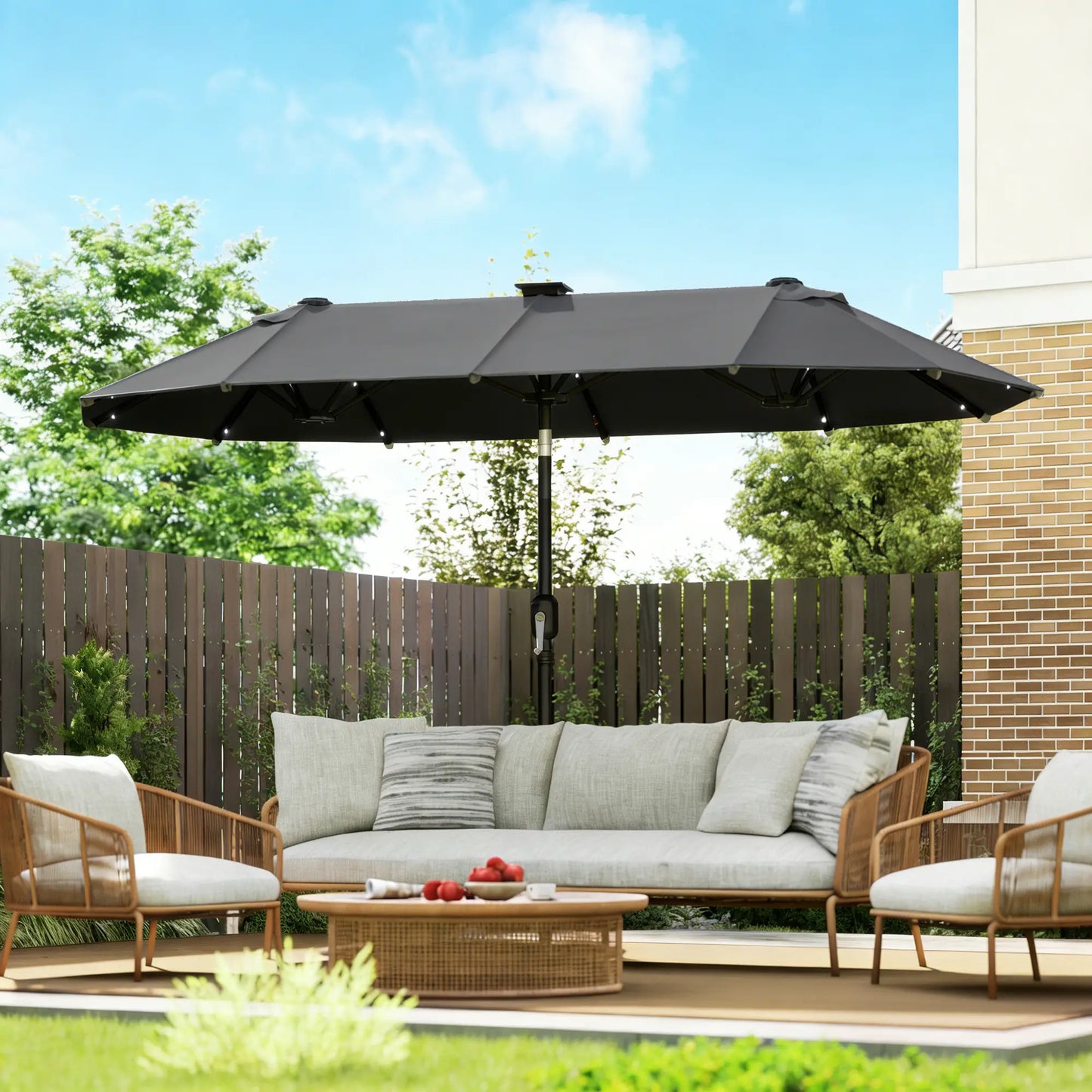 10ft Double-Sided Patio Umbrella, 35 LED Lights, 12 Ribs, Dark Grey Double-sided Umbrellas at Gallery Canada