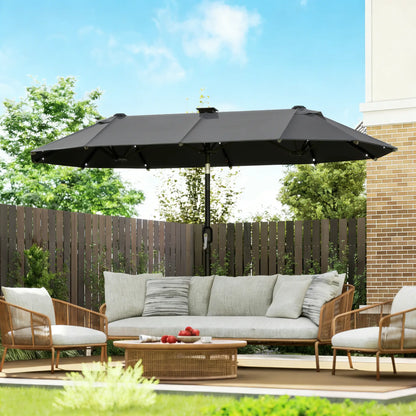 10ft Double-Sided Patio Umbrella, 35 LED Lights, 12 Ribs, Dark Grey Double-sided Umbrellas at Gallery Canada
