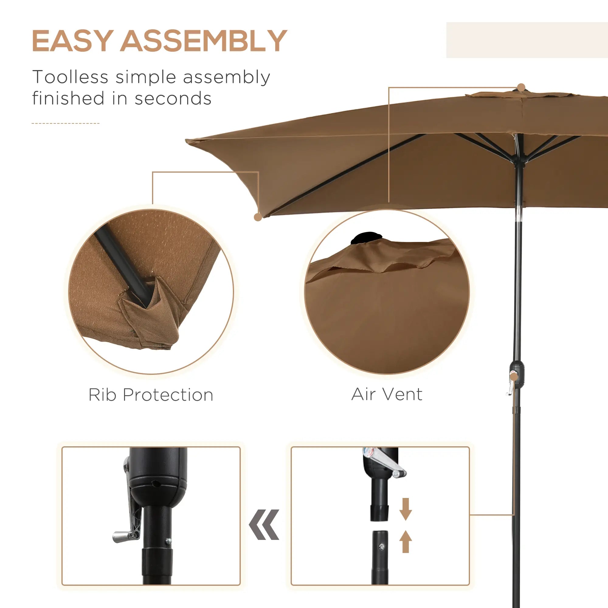 6.5x10ft Rectangle Aluminum Tilt Patio Umbrella, Outdoor Sunshade Canopy with Crank Sun Umbrellas at Gallery Canada