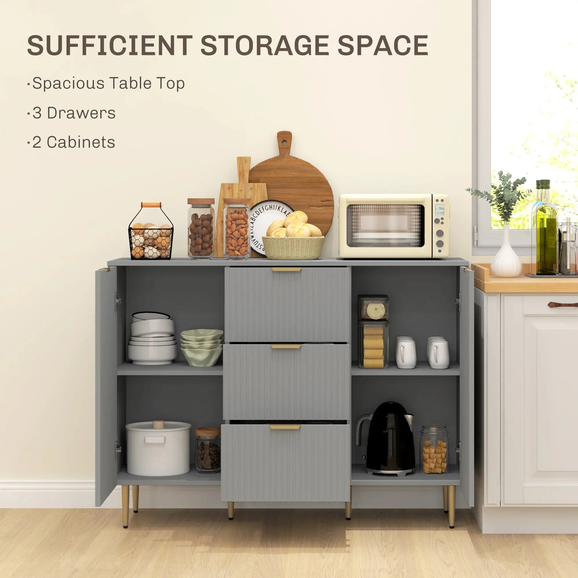 Modern Kitchen Storage Cabinet, 3 Drawers, Adjustable Shelves, Grey Bar Cabinets at Gallery Canada