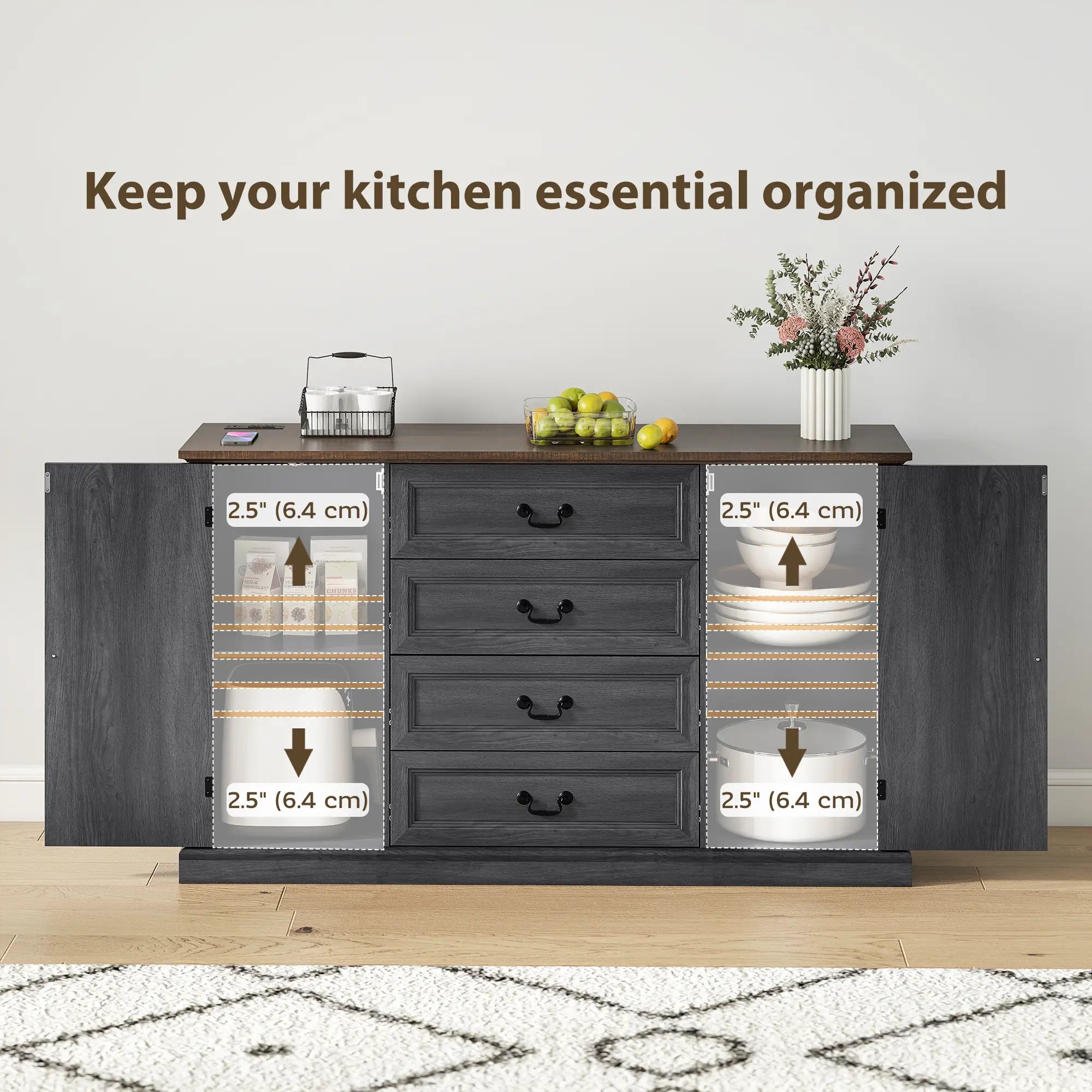 Farmhouse Sideboard with Charging Station, 58