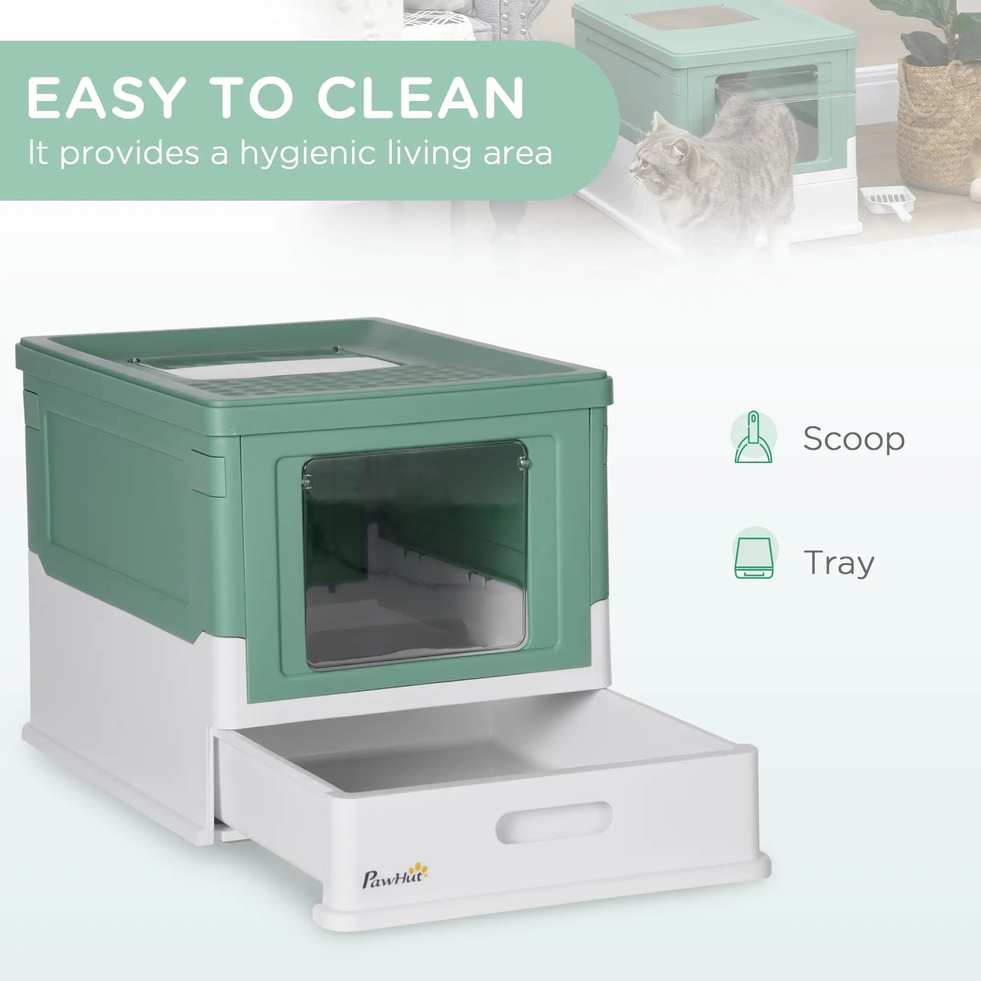 Enclosed Kitty Litter Box, Large, With Scoop, Tray, Green Cat Litter Box Enclosures at Gallery Canada
