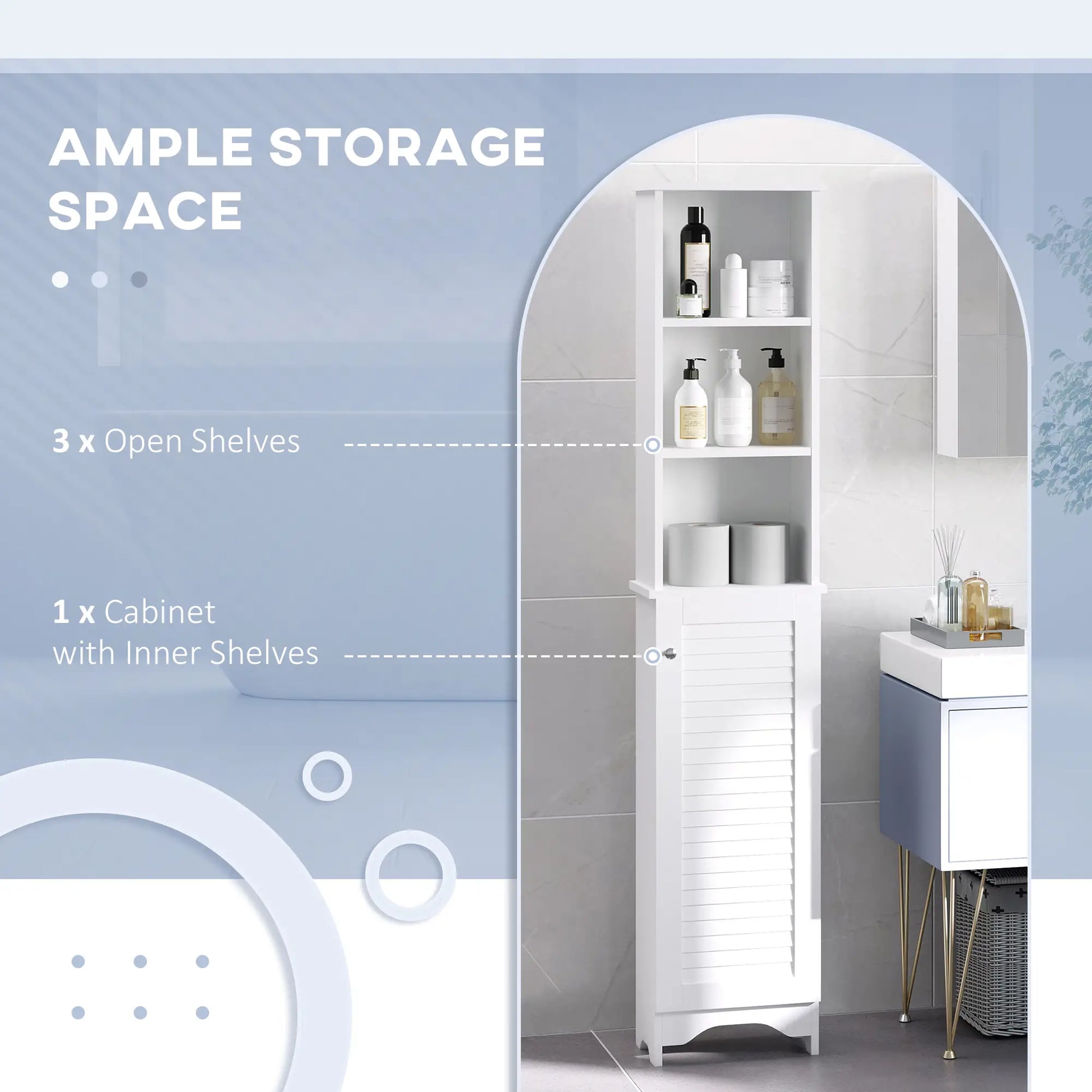 Tall Bathroom Storage Cabinet, 3-Tier Adjustable Shelf, White Bathroom Cabinets at Gallery Canada