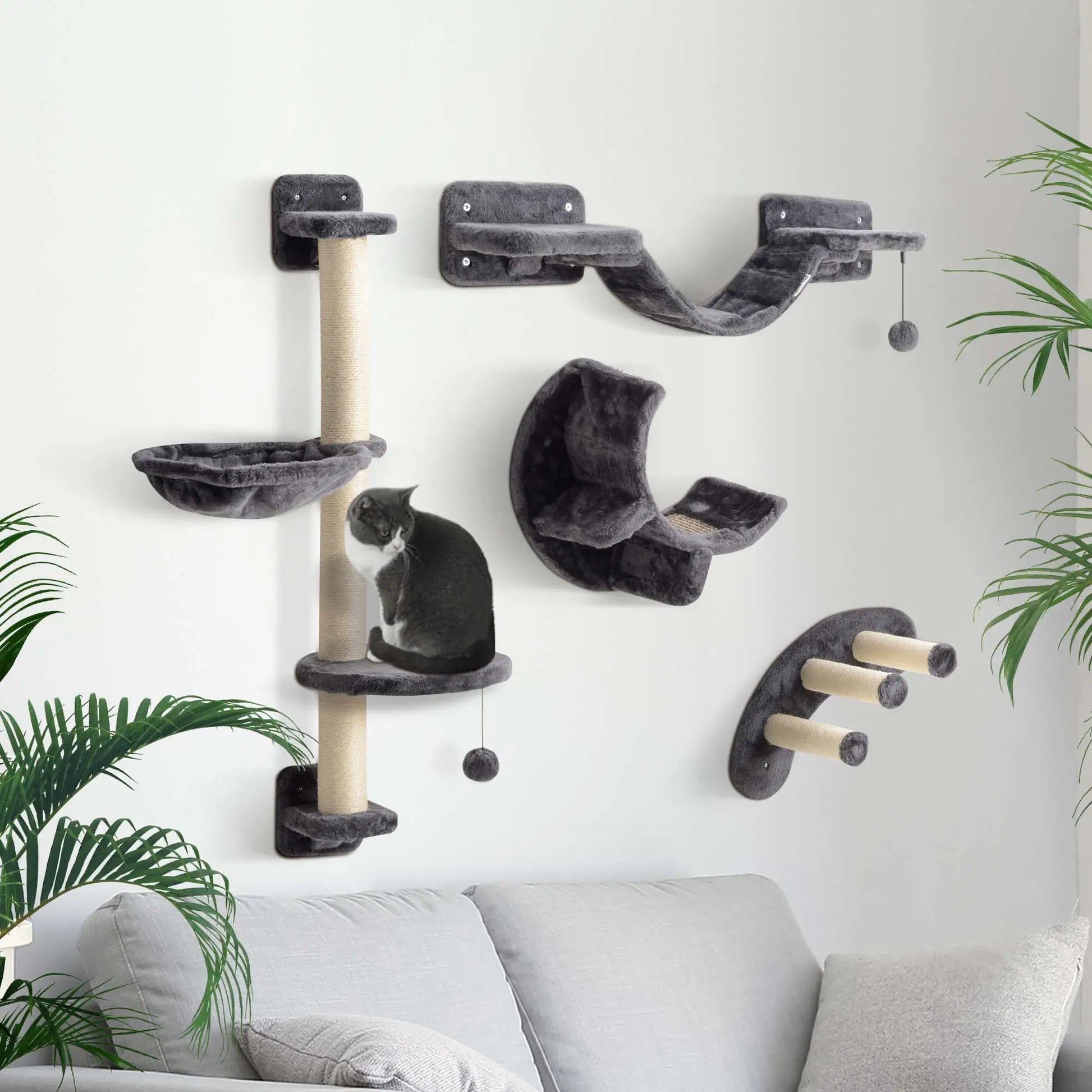 Cat Wall Shelf, Scratching Post, Play Balls, Platforms, Dark Grey Cat Climbing Wall at Gallery Canada