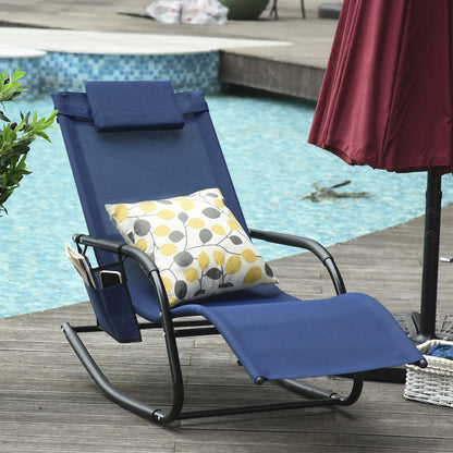 Outdoor Rocking Chair, Mesh Fabric, Removable Headrest, Side Pocket, Blue Outdoor Rocking Chairs at Gallery Canada