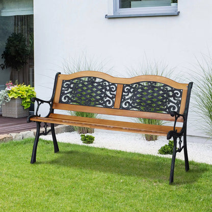 50" Garden Bench, Porch Park Chair, Cast Iron Hardwood Outdoor Benches at Gallery Canada