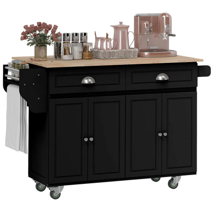 Kitchen Island with Storage, Drop Leaf, Rubber Wood Top, Black Kitchen Islands & Kitchen Carts Black at Gallery Canada