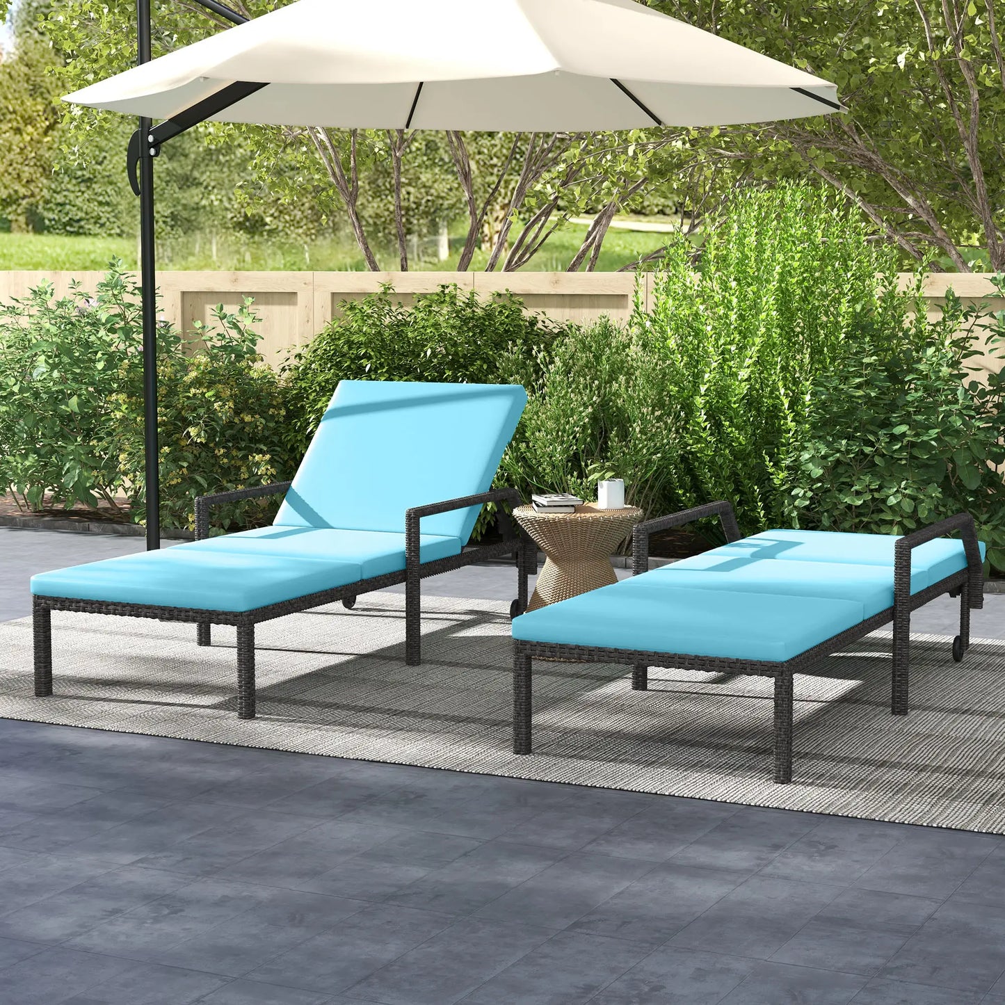 2 Piece Wicker Chaise Lounger, PE Rattan Outdoor Chair, Adjustable Backrest, Sky Blue Chaise Loungers at Gallery Canada