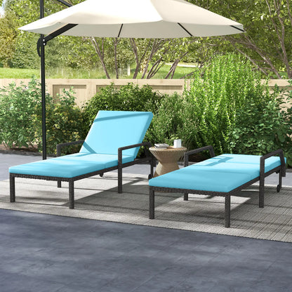 2 Piece Wicker Chaise Lounger, PE Rattan Outdoor Chair, Adjustable Backrest, Sky Blue Chaise Loungers at Gallery Canada