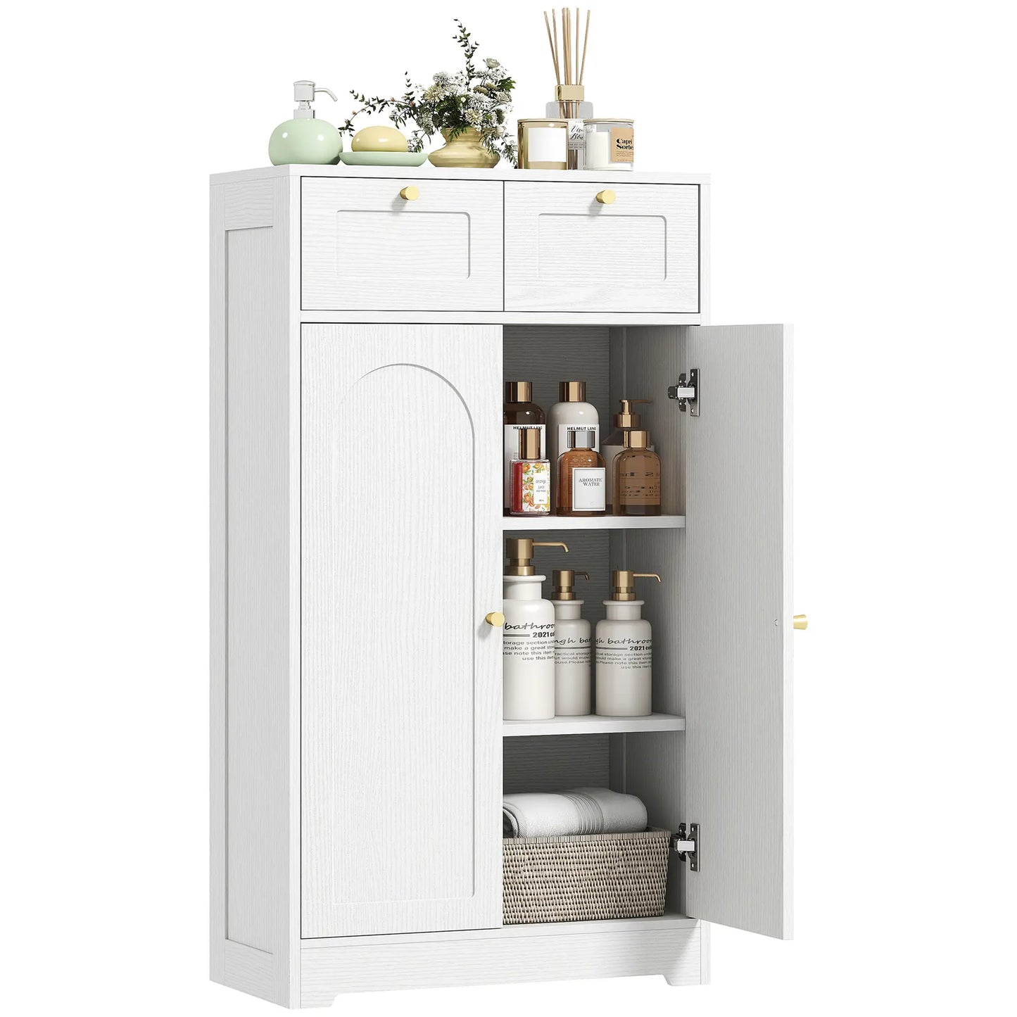 Bathroom Floor Cabinet With 2 Drawers, White