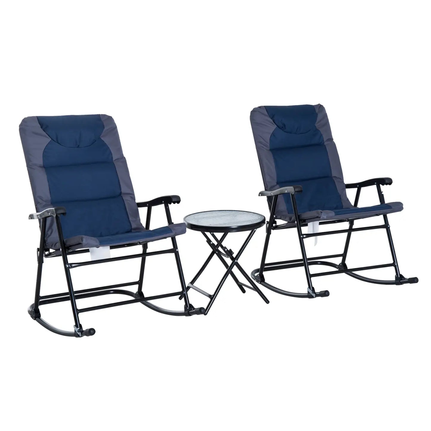 3pc Foldable Rocking Chair Set, Outdoor Bistro w/ Padded Seat, Blue Outdoor Rocking Chairs Blue, Grey at Gallery Canada