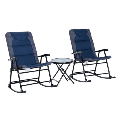 3pc Foldable Rocking Chair Set, Outdoor Bistro w/ Padded Seat, Blue Outdoor Rocking Chairs Blue, Grey at Gallery Canada