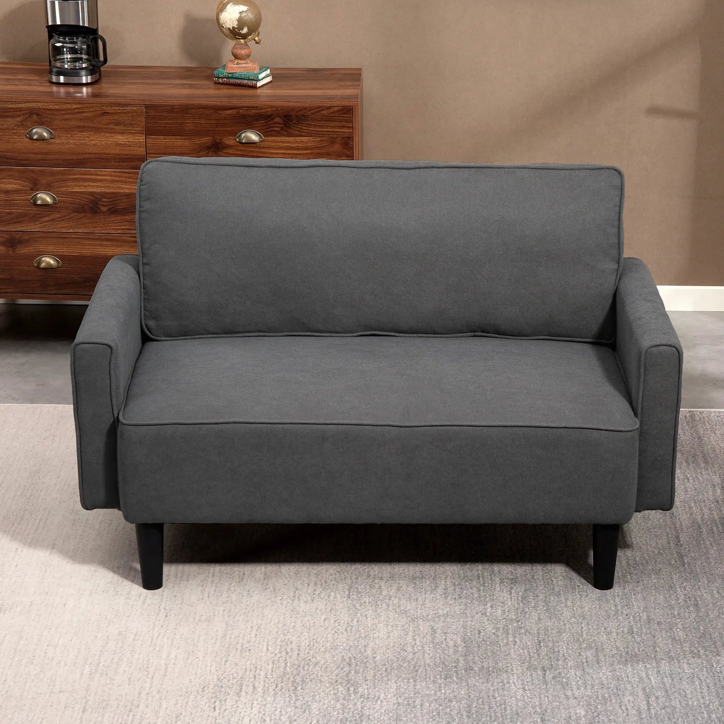 Linen Loveseat Sofa, 2 Seater with Thick Padded Seat, Dark Grey 2-Seater Sofas at Gallery Canada