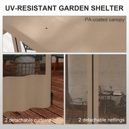 10' x 13' Wall Pergola, Outdoor Gazebo with Curtains, Nettings, Khaki Pergolas at Gallery Canada