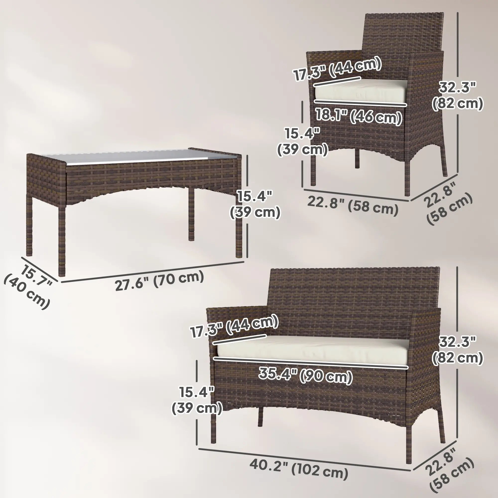 4-Piece Wicker Patio Furniture Set, Loveseat Chairs, Glass Table, Beige Patio Furniture Sets at Gallery Canada
