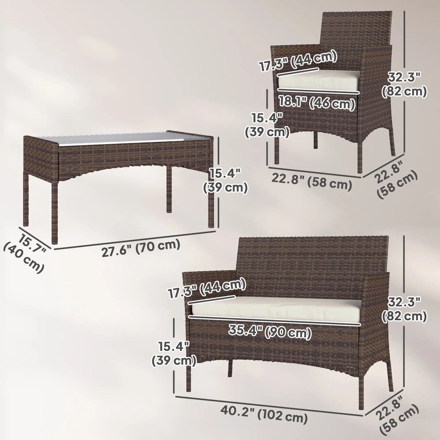 4-Piece Wicker Patio Furniture Set, Loveseat Chairs, Glass Table, Beige Patio Furniture Sets at Gallery Canada
