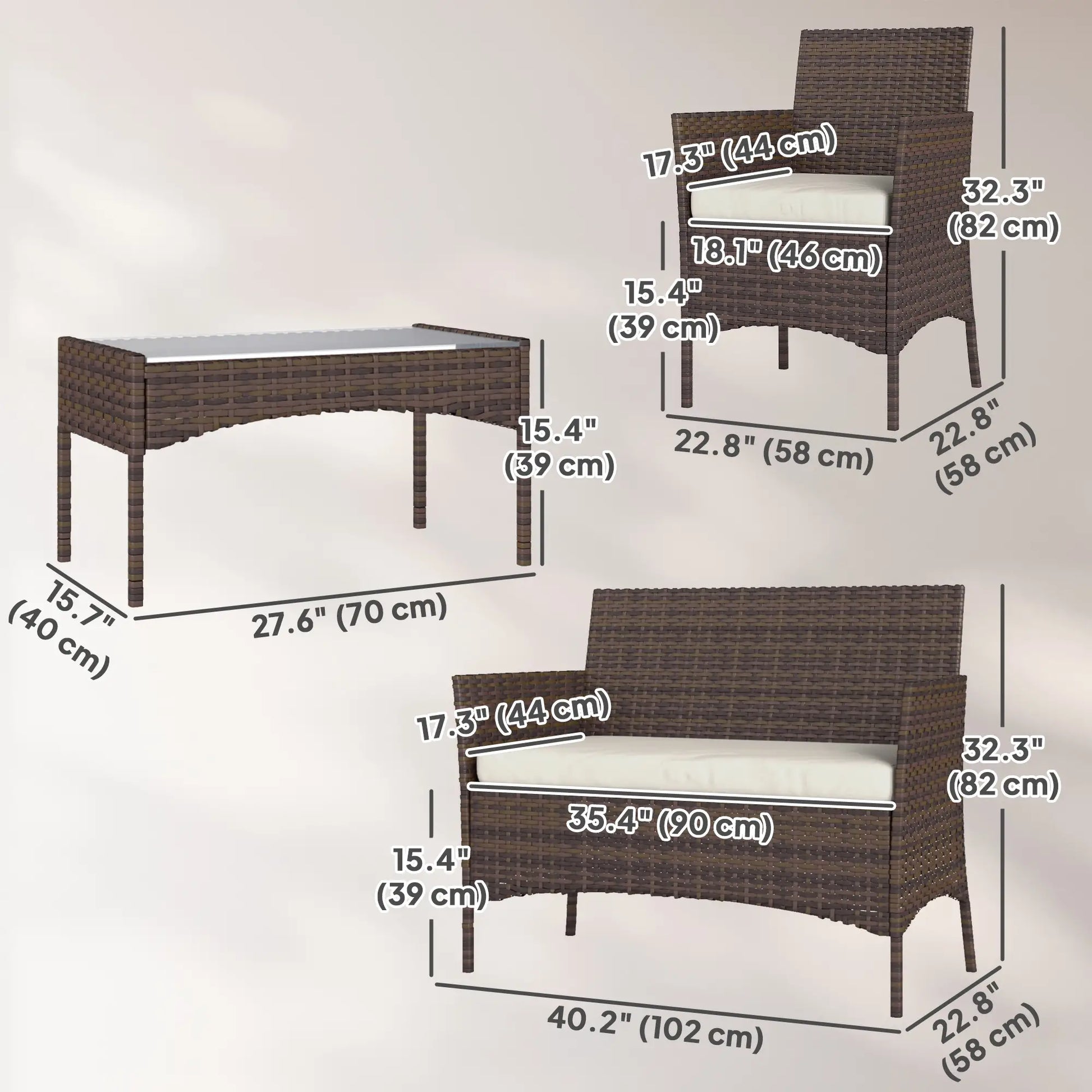 4-Piece Wicker Patio Furniture Set, Loveseat Chairs, Glass Table, Beige Patio Furniture Sets at Gallery Canada