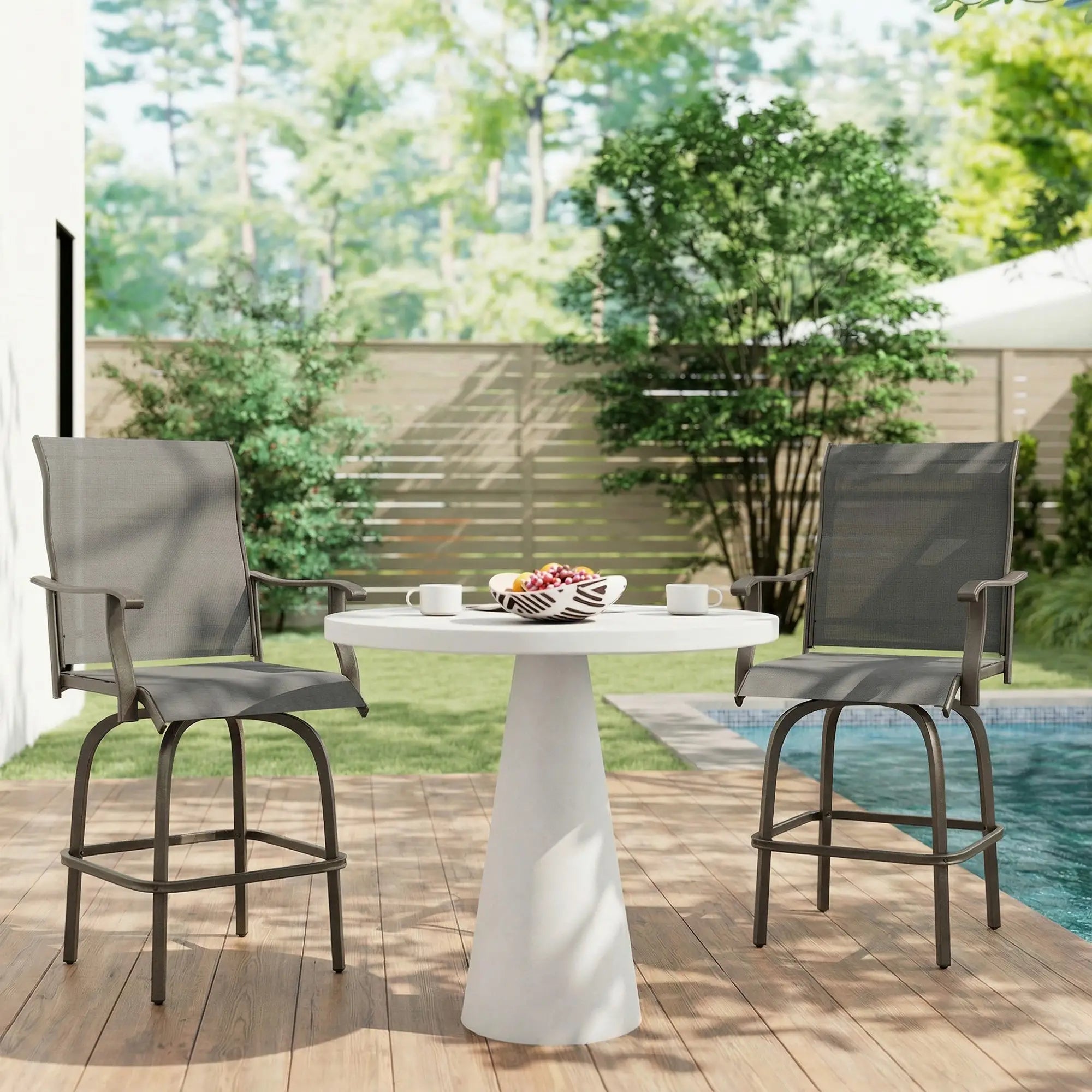 Outdoor Bar Stools Set of 2, Swivel High Back Chairs, Black Bar Stools at Gallery Canada