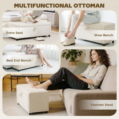 Storage Ottoman, Upholstered Corduroy Bench, Beige Storage Ottomans & Benches at Gallery Canada