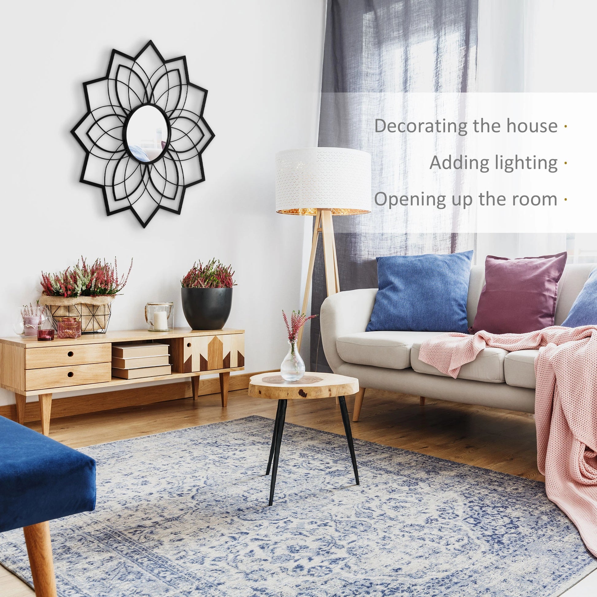 31" x 31" Flower Wall Mirror, Decorative, Living Room, Bedroom, Black Wall Mirrors at Gallery Canada