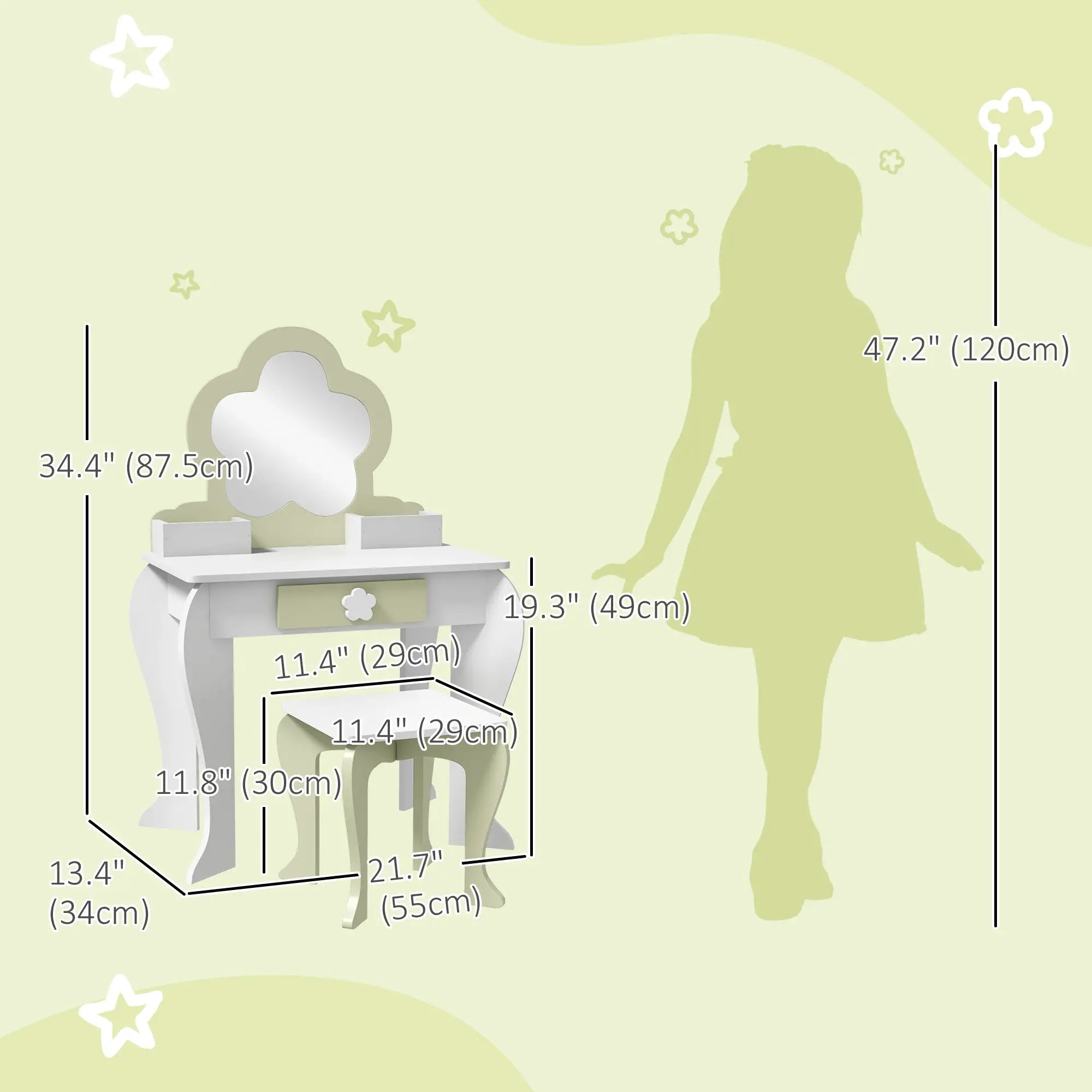 Kids Makeup Vanity Set with Stool, Mirror, Drawer, Storage Boxes, White Toy Vanity at Gallery Canada