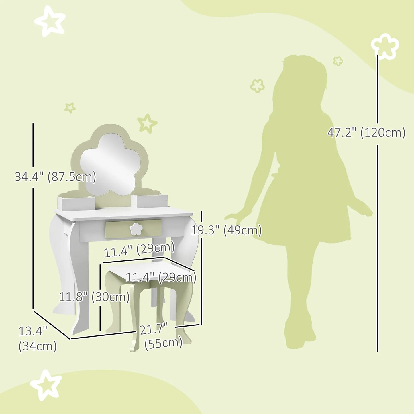 Kids Makeup Vanity Set with Stool, Mirror, Drawer, Storage Boxes, White Toy Vanity at Gallery Canada