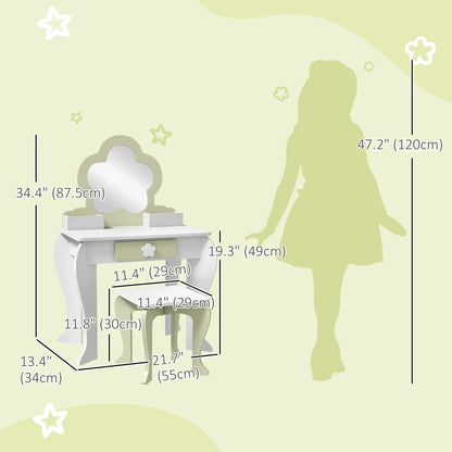 Kids Makeup Vanity Set with Stool, Mirror, Drawer, Storage Boxes, White Toy Vanity at Gallery Canada