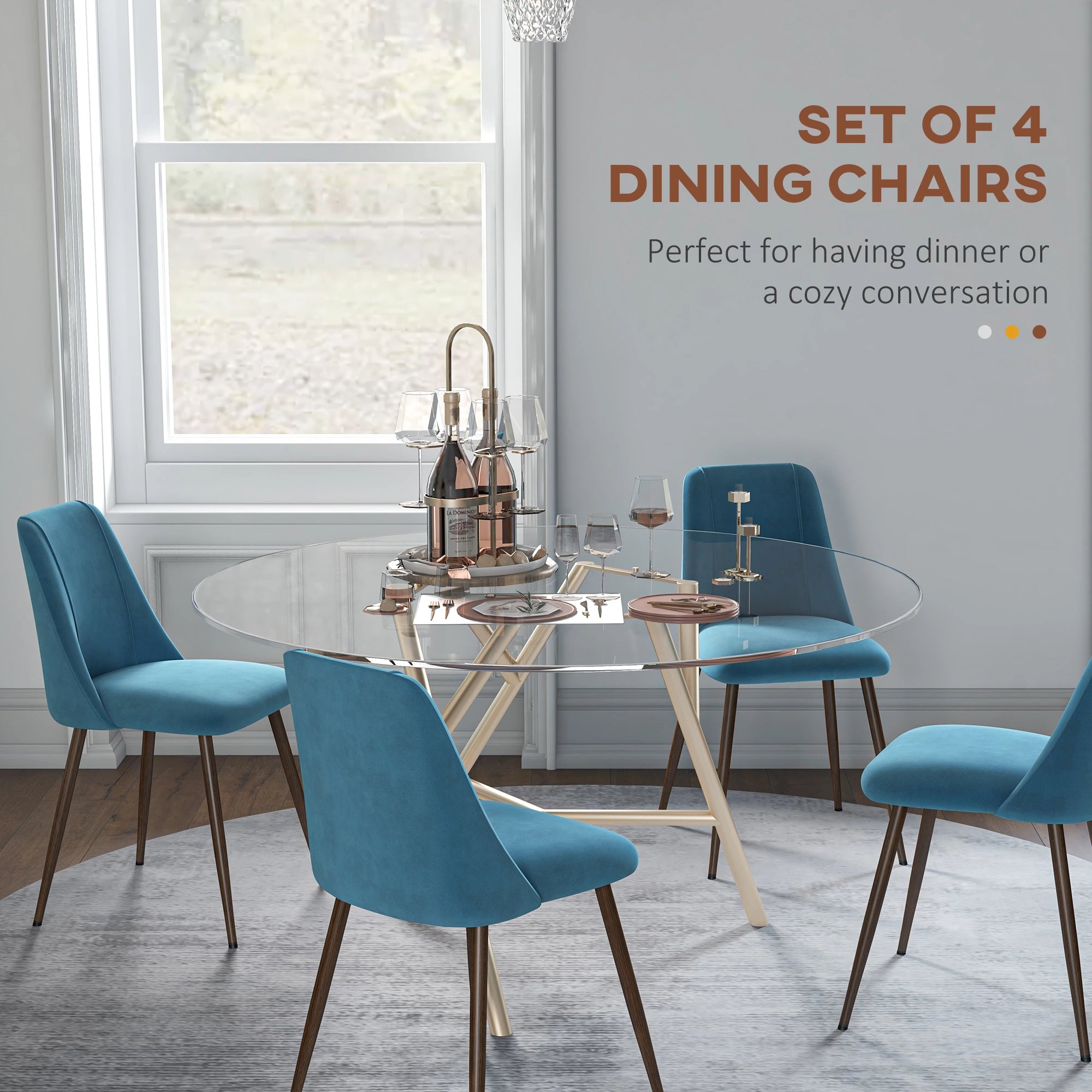 Upholstered Dining Chairs Set of 4, Velvet, Wood-Grain Steel Leg, Blue Bar Stools at Gallery Canada