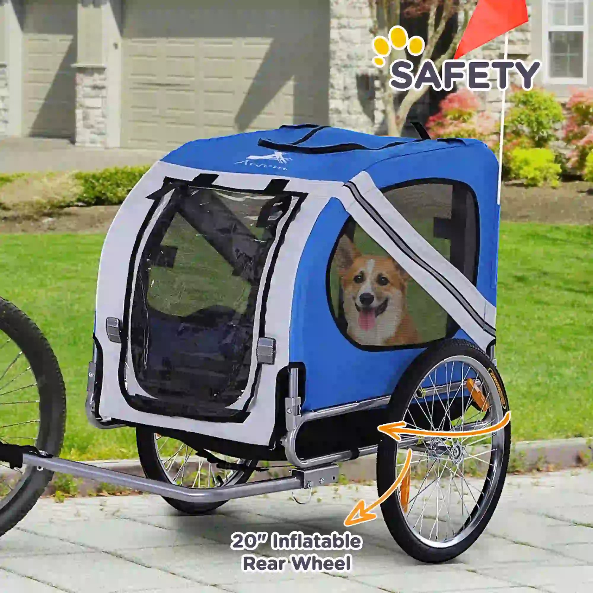Dog Bike Trailer, Pet Cargo Carrier, 3 Entrances, Large Wheels, Mesh Screen, White Dog Bike Trailers & Strollers at Gallery Canada