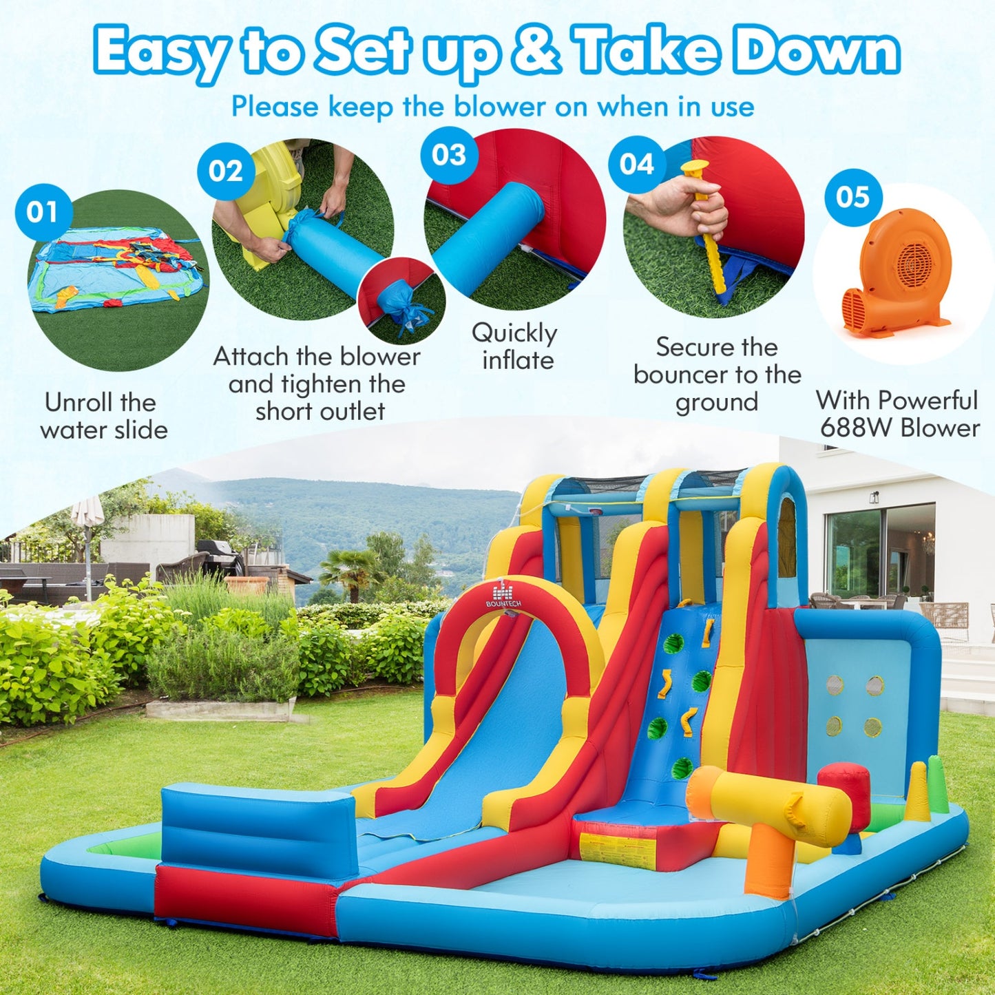 Ultimate Backyard Summer Oasis Set: 6-Pc Patio Rattan Furniture Inflatable Water Slide Park with 680W Blower Outdoor & Patio Furniture at Gallery Canada