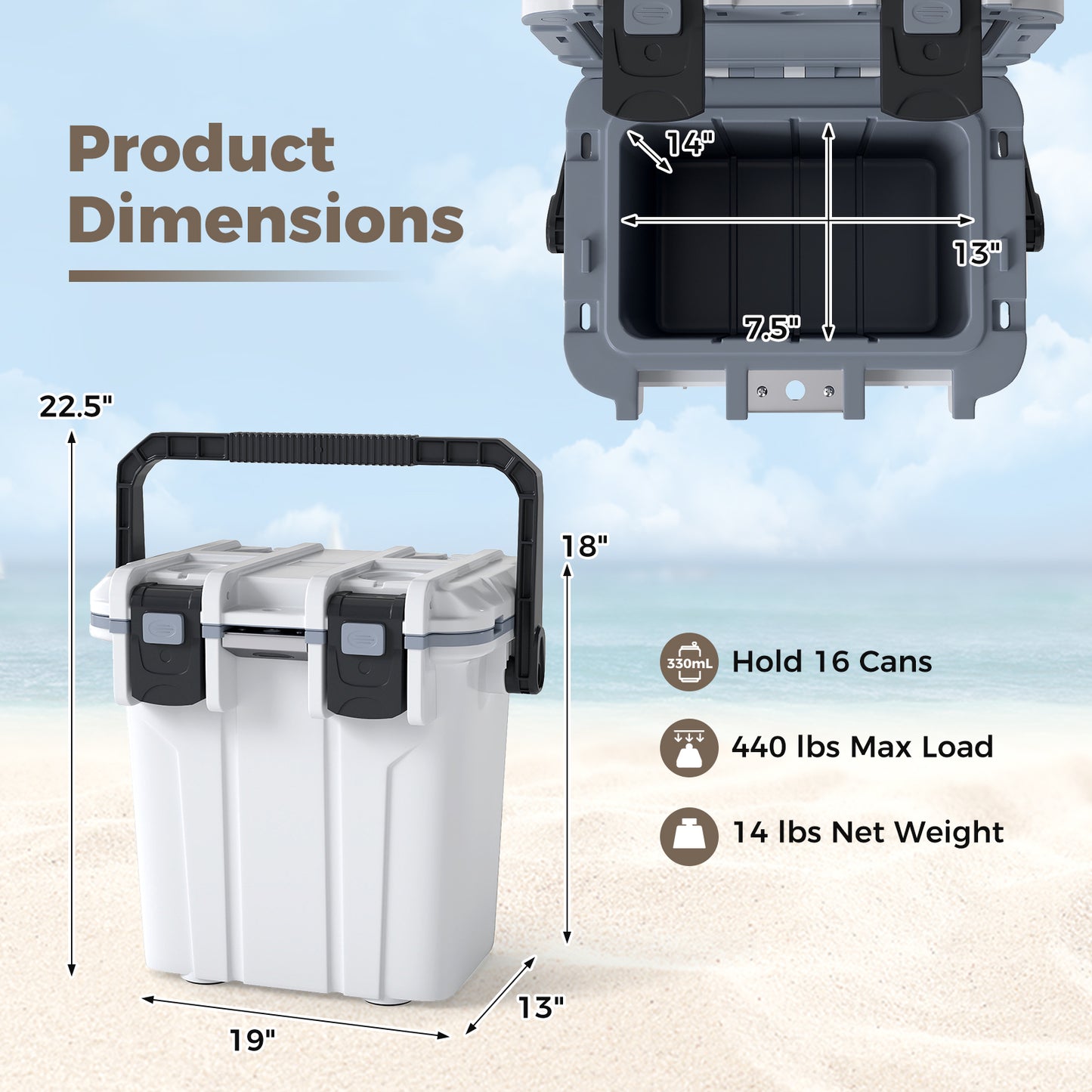 Ultra-Light Injection Molded Cooler 21 QT Hard Ice Chest, White Coolers at Gallery Canada